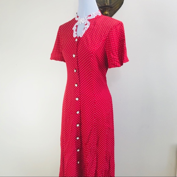 Vintage Retro 50s 60’s Shirtdress Red Polka Dot 14 - Picture 4 of 8